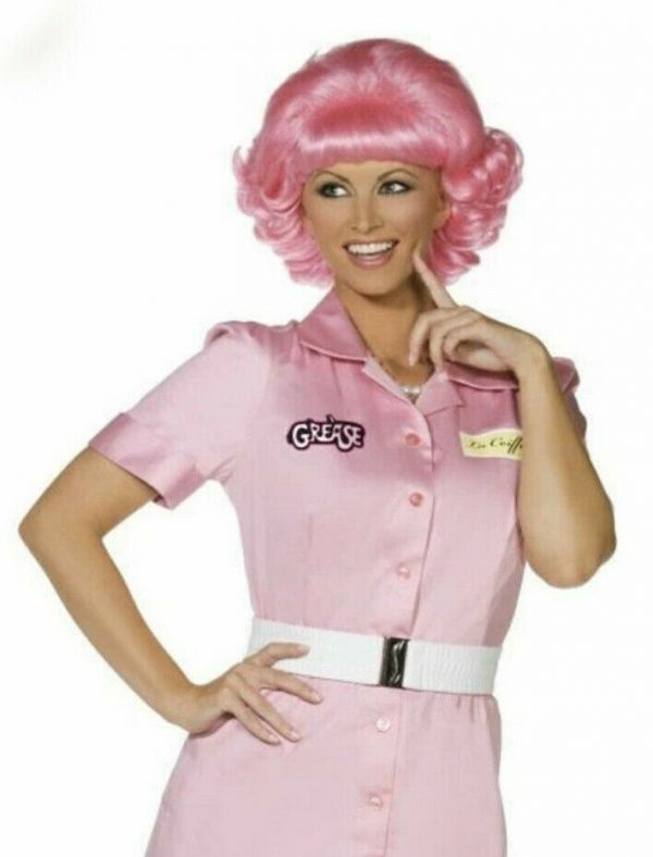 Frenchy Grease Costume Pink Beauty School 1950s 1970s Fancy Dress w Belt License