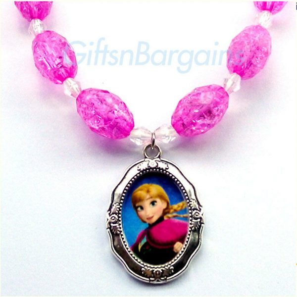 Frozen Anna Girls Necklace Beaded Chain Pink Jewellery Christmas Gift Girls Xmas - Image 3