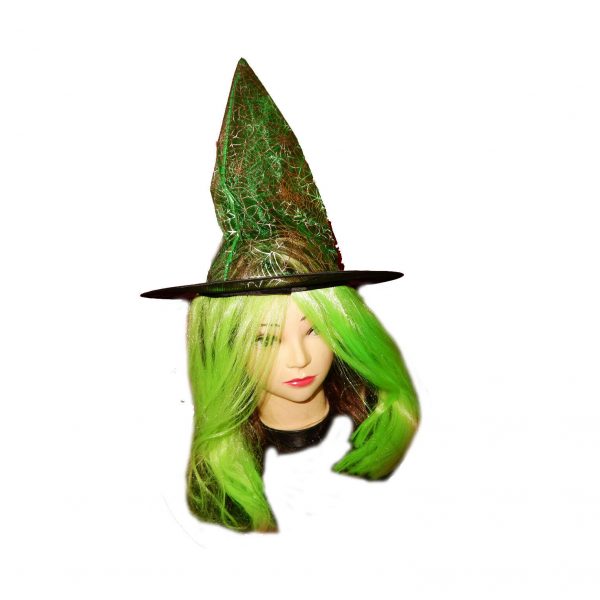 Green Glitter Witch Hat with Hair Halloween Costume Accessory Girls Teens Child - Image 3