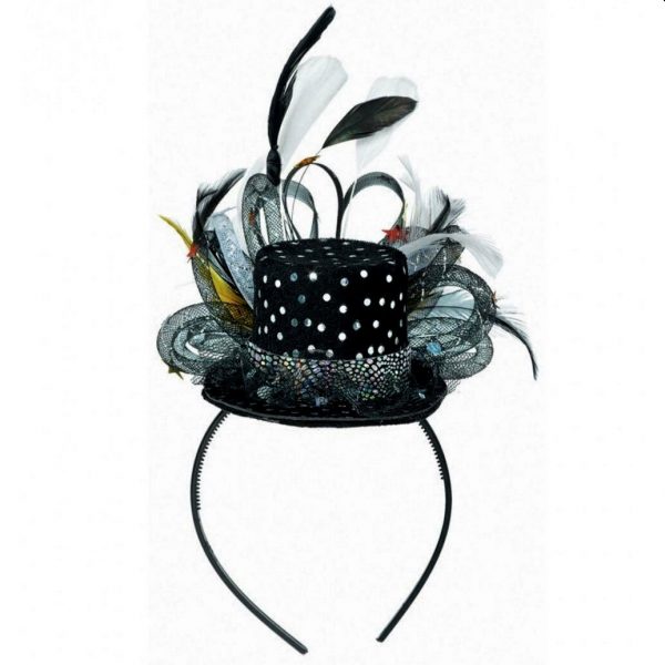 Hollywood Dlxe Glitter Black Top Hat Silver Spring Racing Fascinator Ladies NYE - Image 3