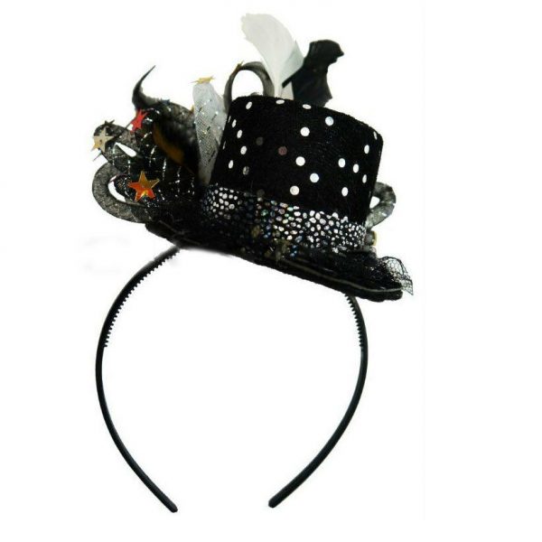 Hollywood Dlxe Glitter Black Top Hat Silver Spring Racing Fascinator Ladies NYE - Image 4