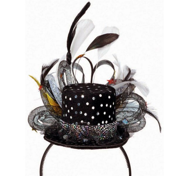 Hollywood Dlxe Glitter Black Top Hat Silver Spring Racing Fascinator Ladies NYE