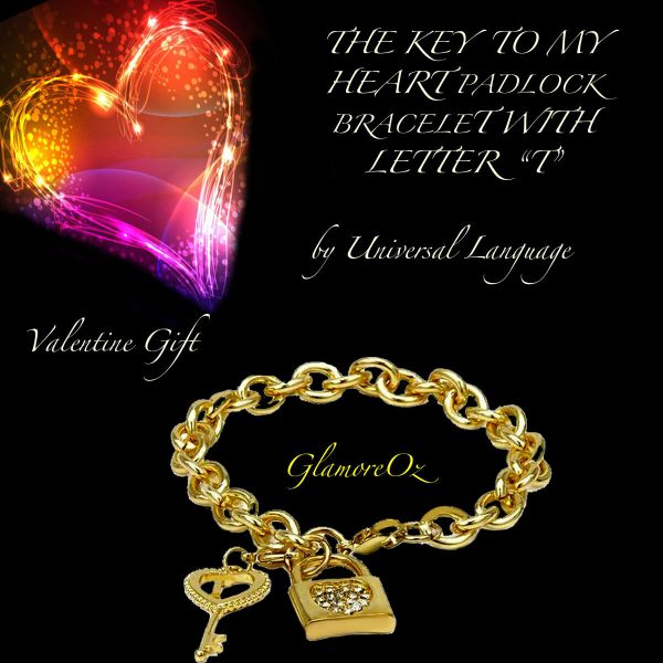 Key to my Heart Padlock Bracelet Charm Inital T Valentine Gift Ladies Jewellery - Image 3