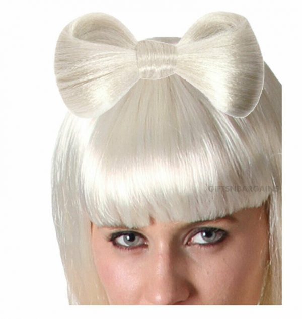 Lady Gaga Wig Celebrity Platinum Blonde Star Straight w Bow Costume Women - Image 4