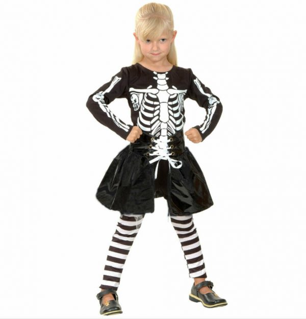 Lil Skeleton Girl Halloween Costume Dress Skirt Pants Skull Bones Child Kid S:L - Image 3