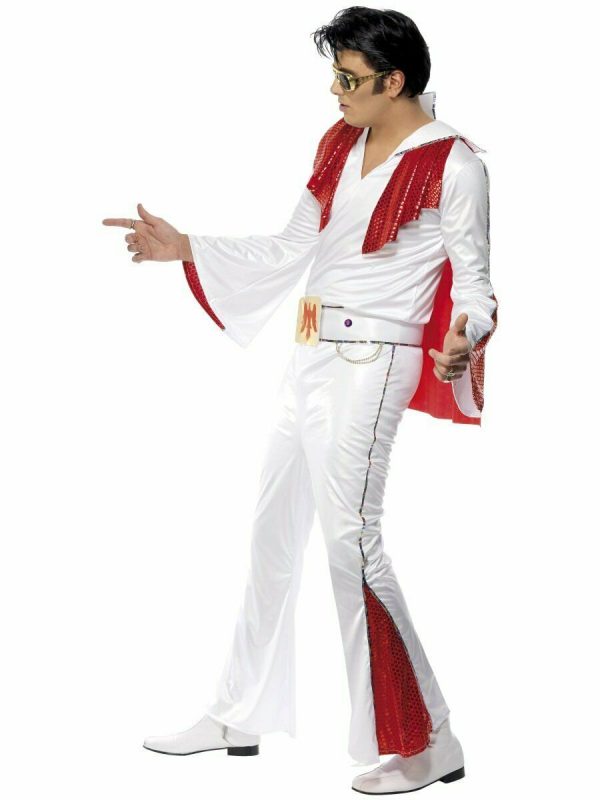 Men Elvis Presley Red Cape White Jumpsuit Costume Rock'n'Roll 1950s - Image 2