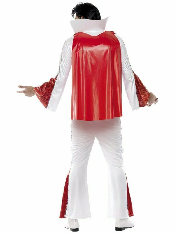 Men Elvis Presley Red Cape White Jumpsuit Costume Rock'n'Roll 1950s - Image 4