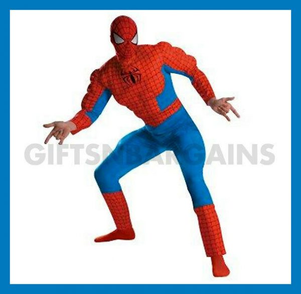 Men Spiderman Deluxe Costume Superhero Adult Muscle CHEST Halloween L-XL 42-46