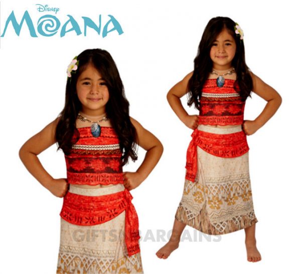 Moana Girls Costume Disney Deluxe Printed Dress Flower Hair Comb Island Licensed - Image 3