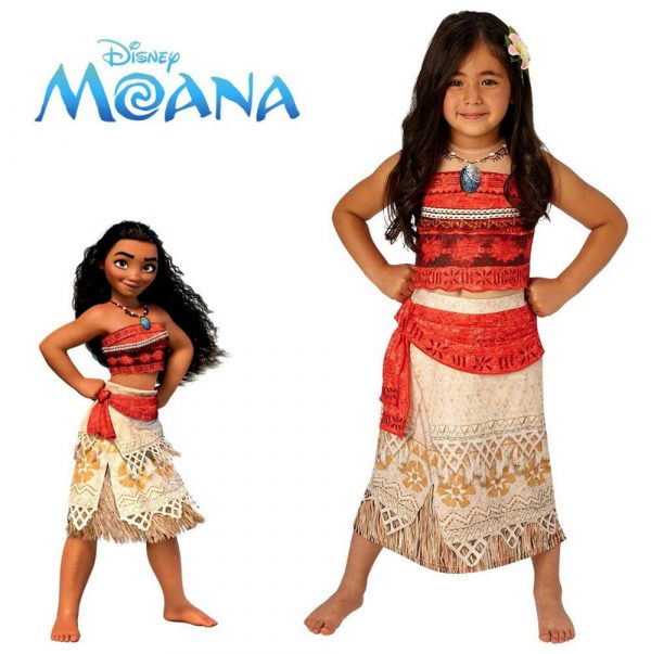 Moana Girls Costume Disney Deluxe Printed Dress Flower Hair Comb Island Licensed