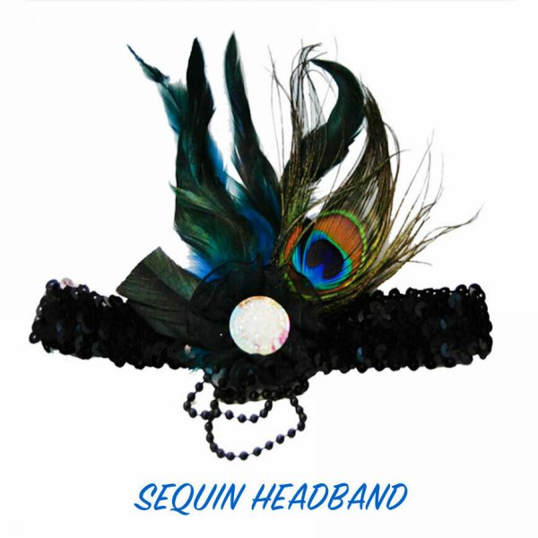 Peacock Feather Gatsby Headpiece Flapper 1920s Costume Headband Headdress - Image 3