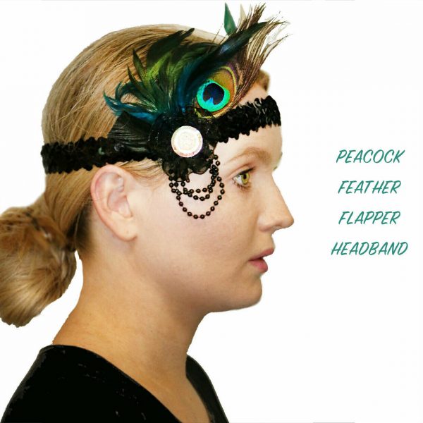 Peacock Feather Gatsby Headpiece Flapper 1920s Costume Headband Headdress