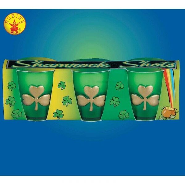 St Patrick Day Green Shot Glasses Set (3) Shamrock Irish Party Patty Pats Paddy