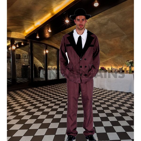 Steampunk Gangster 1920 Mob Mafia Brown PinStriped Zoot Suit Mens Costume Gatsby - Image 4