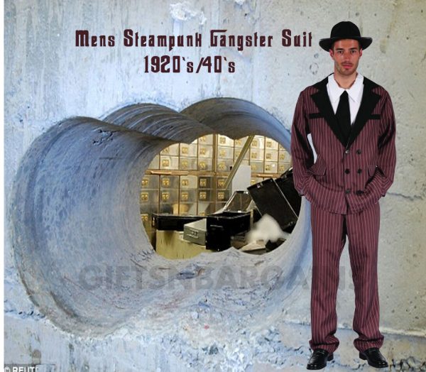 Steampunk Gangster 1920 Mob Mafia Brown PinStriped Zoot Suit Mens Costume Gatsby - Image 5