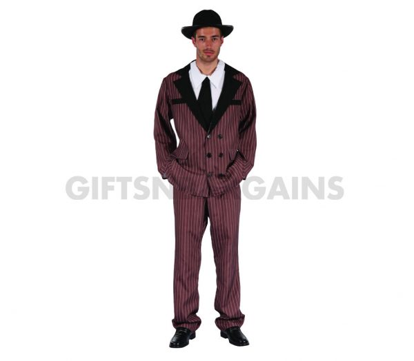 Steampunk Gangster 1920 Mob Mafia Brown PinStriped Zoot Suit Mens Costume Gatsby