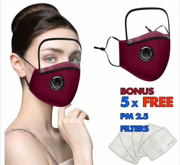 Cotton Face Mask Washable Reusable 2/5 PM2.5 Filters w Eyes Shield Anti Dust AU - Image 14