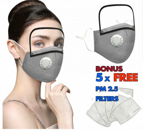 Cotton Face Mask Washable Reusable 2/5 PM2.5 Filters w Eyes Shield Anti Dust AU - Image 16