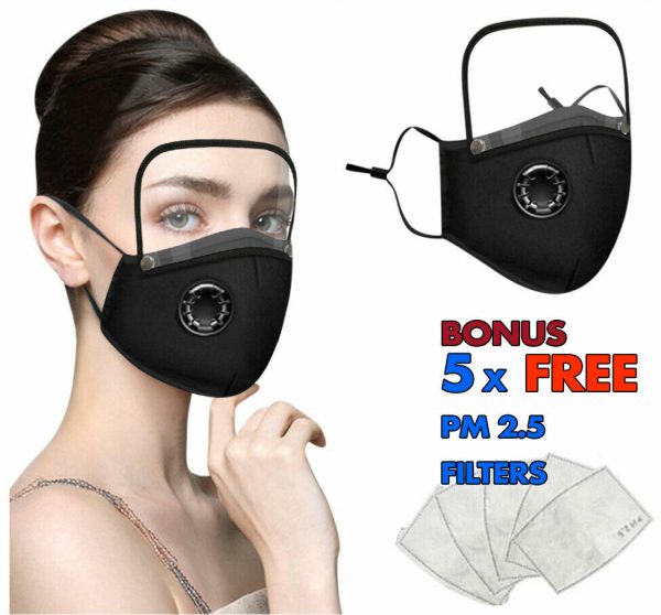 Cotton Face Mask Washable Reusable 2/5 PM2.5 Filters w Eyes Shield Anti Dust AU - Image 15