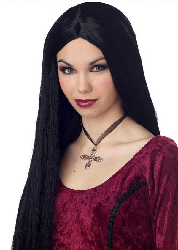 Witch Costume Wig Accessory Adult Women's Morticia Halloween Gothic Black Hair - Image 4