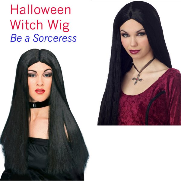 Witch Costume Wig Accessory Adult Women's Morticia Halloween Gothic Black Hair