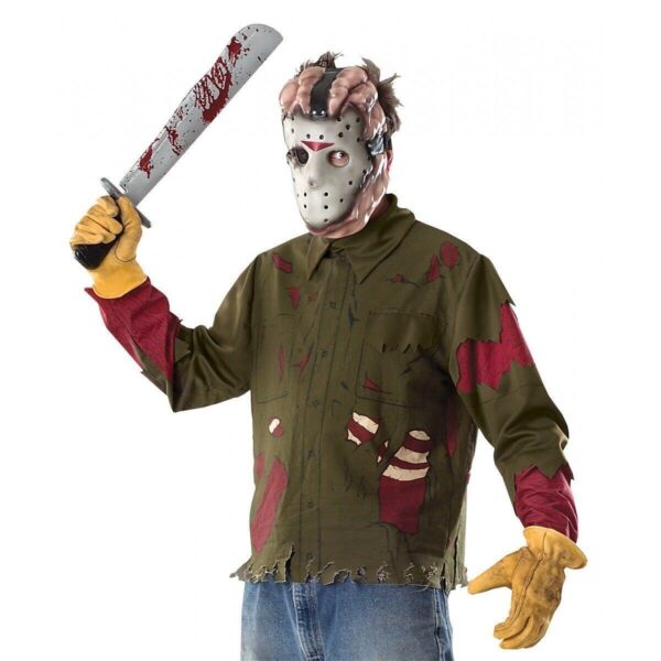 Licensed Friday The 13th Men's Jason Voorhees Costume Dlxe Kit Halloween Mask Machete Shirt