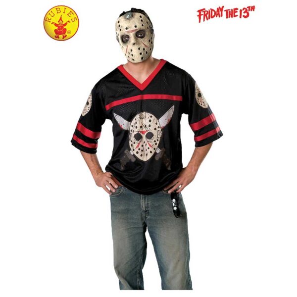 Friday the 13th Licensed Jason Voorhees Hockey Jersey & Mask Halloween Costume Adult - M