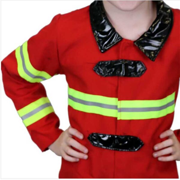 Child Fireman / Fire Fighter Red & Yellow Costume with Helmet - Image 2