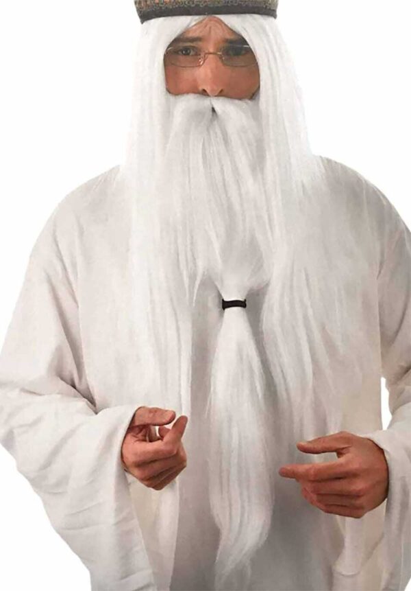 Wizard Long White Wig with Beard - Adult - Image 2