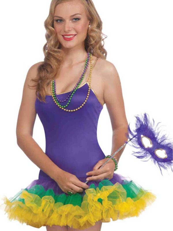 MARDI GRAS WOMENS PURPLE SLIP DRESS WITH ATTACHED CRINOLINE - Image 2