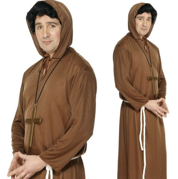 Adult Mens Monk Hooded Robe Belt Religous Medieval Clergyman Priest Costume Large - Image 2