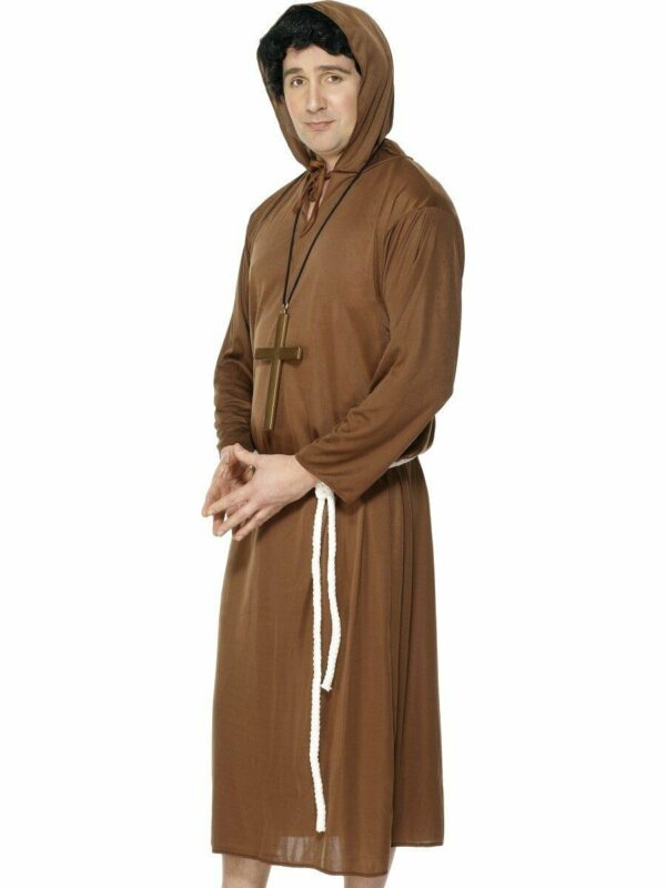 Adult Mens Monk Hooded Robe Belt Religous Medieval Clergyman Priest Costume Large