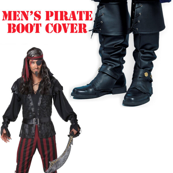 Boot Tops Pirate Costume Black Shoe Covers Adult Men Women Buccaneer