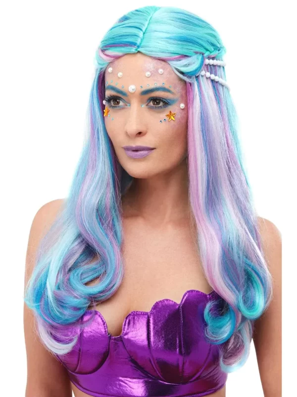 Mermaid Costume Pastel Blue and Purple Long Haired Wig - Genuine Smiffy's - New