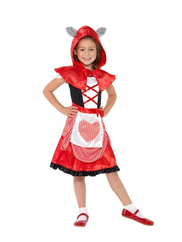 Miss Hood Costume, Girls Story Book Fancy Dress with Wolf Ears & Attached Red Hooded Cape S: Medium - Image 3