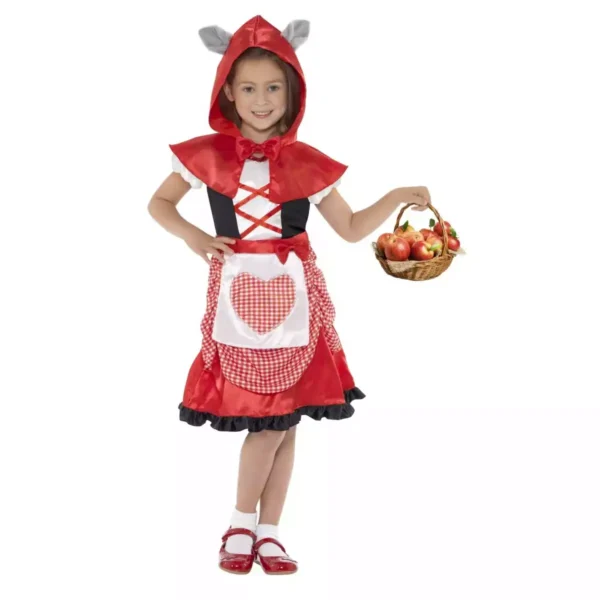 Miss Hood Costume, Girls Story Book Fancy Dress with Wolf Ears & Attached Red Hooded Cape S: Medium - Image 2