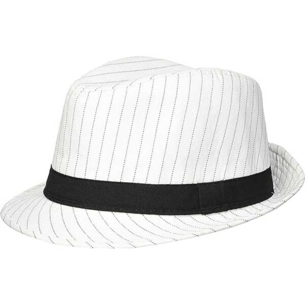 Adults Fedora Gangster Hat 1920s Pinstripes Black & White - Image 2