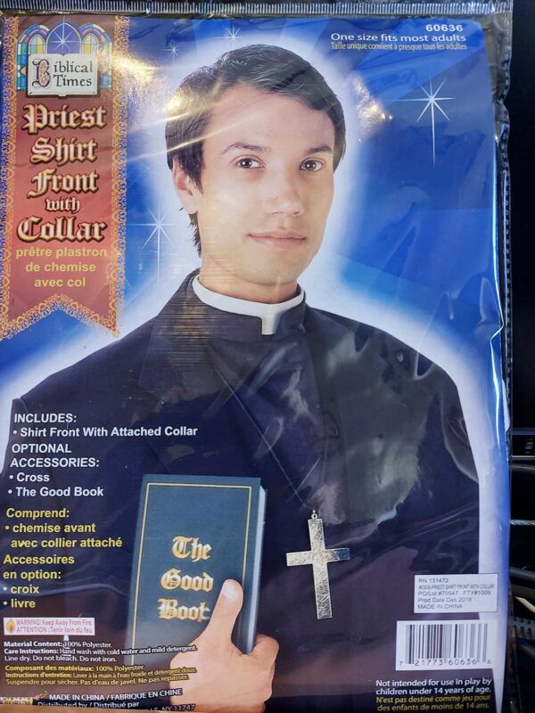 Priest Shirt Front Black with Collar - Adult Men's Costume - Image 2