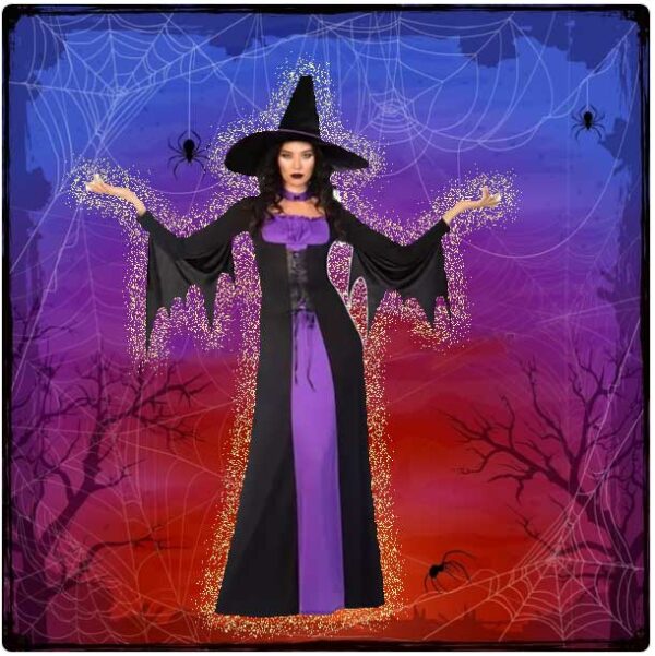 Classic Witch Adult Costume Halloween Women's Hat Dress Purple 16-18 - Image 3