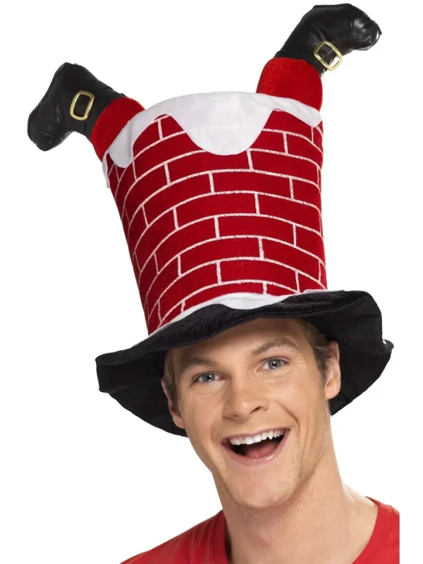 Red Santa Stuck in Chimney Hat Christmas Party Costume Accessory - Image 2