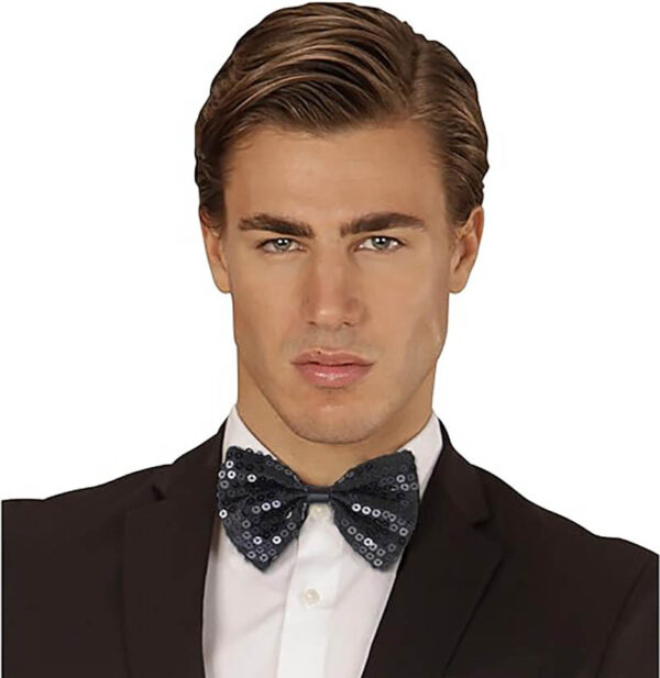 Bow Tie Sequin - Adult Mens Pimp Costume Accessories - Black - Image 6