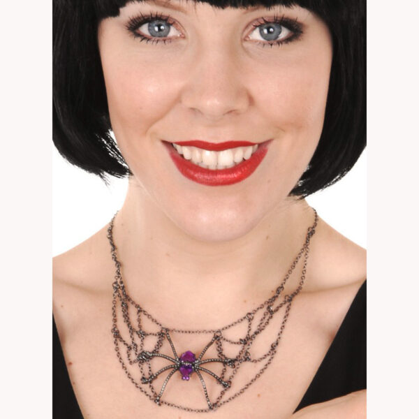 Spider Web with Gem Purple Necklace Women's Halloween Costume Accessory