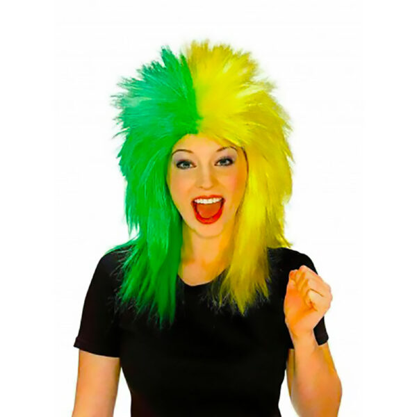 Sports Fanatic Wig Green/Yellow Deluxe Mullet Washable Spiky Hair Unisex Men Women - Image 2