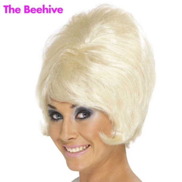 50's 60's Blonde Beehive Wig Short Mod Flick Hippie Swing GoGo Costume Womens