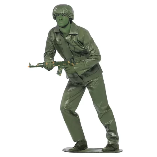 Toy Soldier Men's Adult Costume Green Army Military Uniform Fancy Dress with helmet S: L