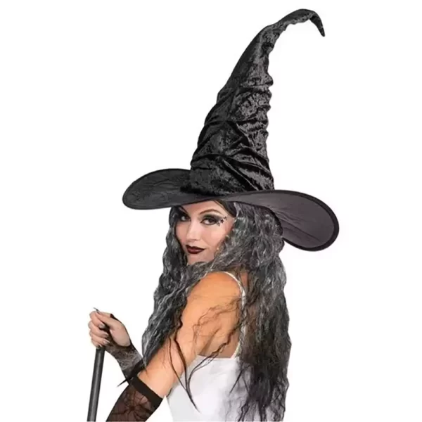 Vintage Classic Black Witch Hat - Velvet - Adult Women's Halloween Costume Accessory