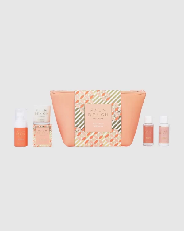 PALM BEACH Collection Women's 5 pc Gift Set Watermelon Perfume,Candle,Wash, Lotion, Bag