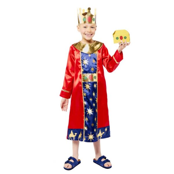 Biblical Times Wise Man Child Costume 4-6y Christmas Magi Robe, Crown & Gift - Image 4