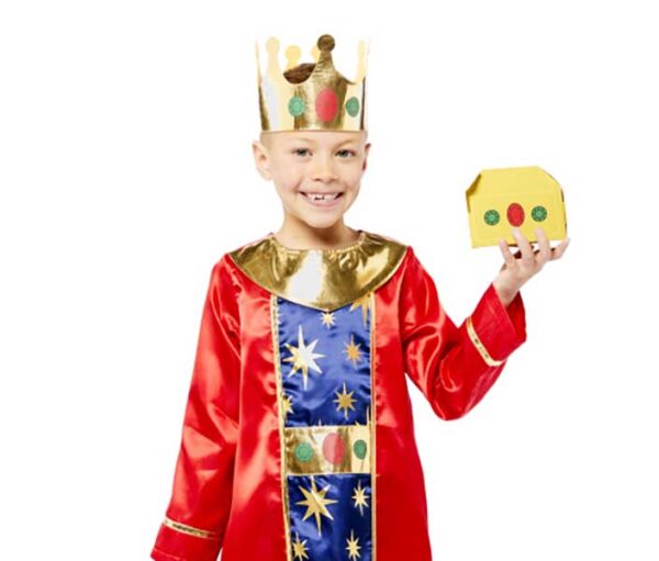 Biblical Times Wise Man Child Costume 4-6y Christmas Magi Robe, Crown & Gift - Image 2