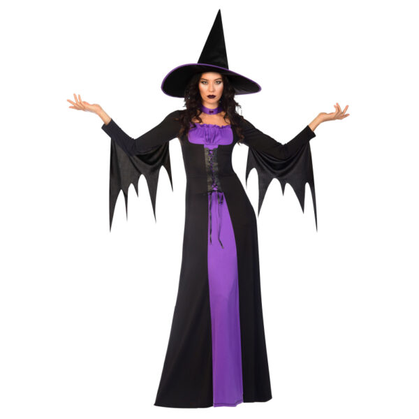 Classic Witch Adult Costume Halloween Women's Hat Dress Purple 16-18